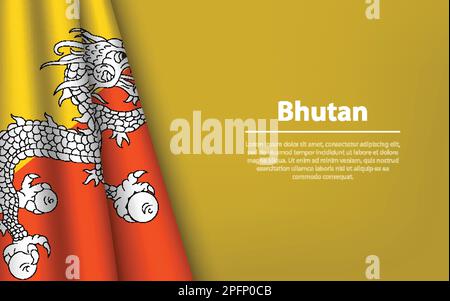 Wave flag of Bhutan with copyspace background. Banner or ribbon vector template for independence day Stock Vector