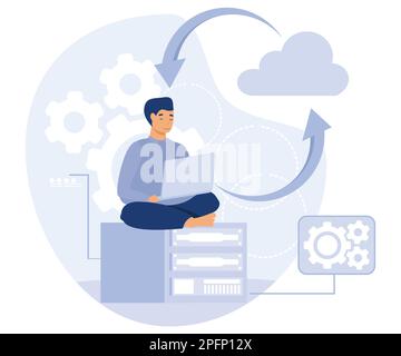 Information management concept, Backup server, cloud based engine, flat vector modern illustration Stock Vector