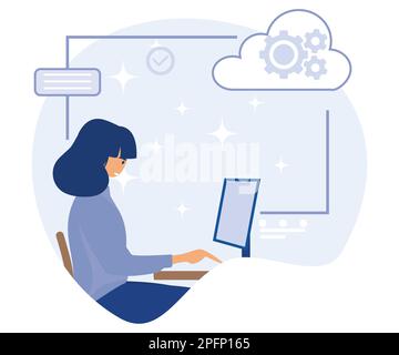Information management concept, cloud based engine, dashboard service, flat vector modern illustration Stock Vector