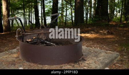 Old campfire pit at Jordan Lake in North Carolina Stock Photo