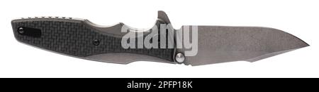 Open folding tactical knife carried for self-defense Stock Photo