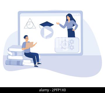 E-learning tools concept, Online courses, E-library, certificate diploma, flat vector modern illustration Stock Vector