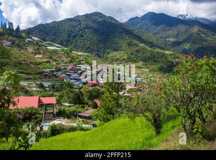 Scenic view of the Kundasang town near the famous Kinabalu National Park, Sabah, Malaysia Stock Photo