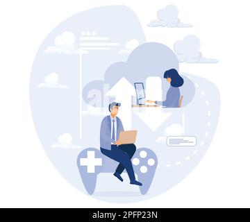 Cloud service concept, online gaming platform, system management, flat vector modern illustration Stock Vector