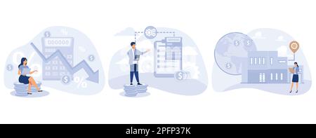 Accountancy service concept, Calculating loss, net income calculating, international and non-resident taxes, profit estimation, set flat vector modern Stock Vector