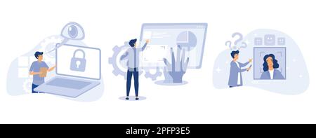 Sensor technology concept , Eye tracking technology, gesture recognition, emotion detection, hands-free control, motion sensing device, set flat vecto Stock Vector