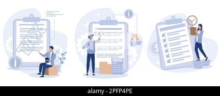Tax filing concept, Provide and update your personal information, report your income, claim documents, tax credits and expenses, financial report, set Stock Vector