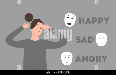 Female character Depression, stress. There is complete confusion in the head Stock Vector