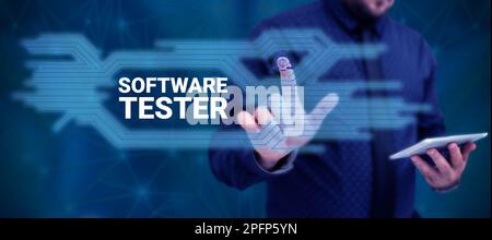 Conceptual caption Software Tester. Word for implemented to protect software against malicious attack Stock Photo