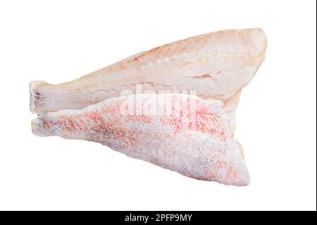 Raw red perch fillet, redfish fish meat. Isolated on white background Stock Photo