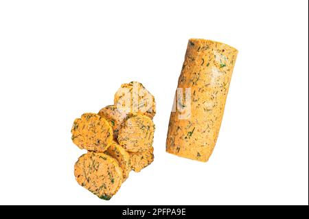 Herb Butter with Chives, Basil, Oregano, Parsley and garlic. Isolated on white background Stock Photo
