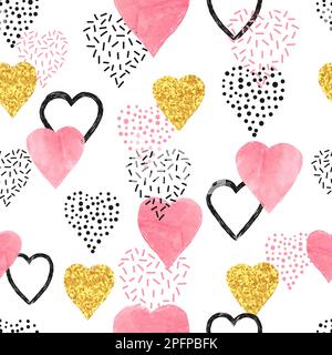 Pink And Gold Glitter Hearts Seamless Pattern Cute Valentines Day