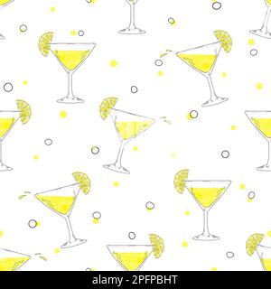 Hand drawn seamless pattern with martini glass. Vector background. Stock Vector