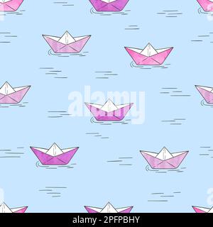 Paper boats seamless pattern. Vector background. Stock Vector