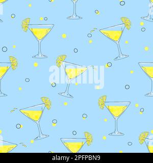 Seamless pattern with sketch martini glass. Vector party background. Stock Vector
