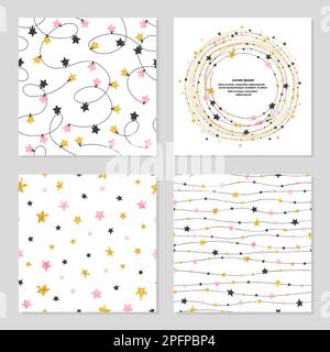 Set of celebration patterns with stars. Vector backgrounds. Stock Vector