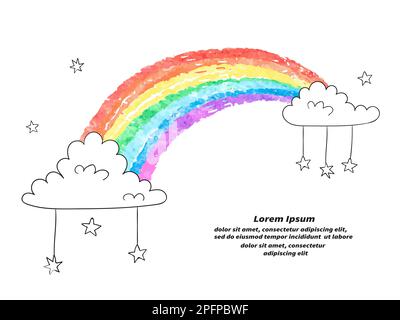 Cartoon rainbow and clouds isolated on white. Colorful vector illustration. Stock Vector