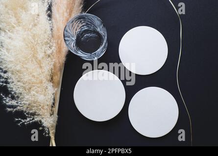 Minimal black and white, blank coaster (drip mat) mockup Stock Photo
