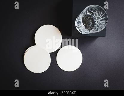 Minimal black and white, blank coaster (drip mat) mockup Stock Photo