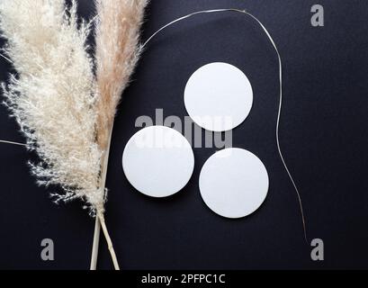 Minimal black and white, blank coaster (drip mat) mockup Stock Photo