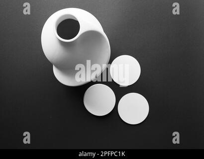 Minimal black and white, blank coaster (drip mat) mockup Stock Photo
