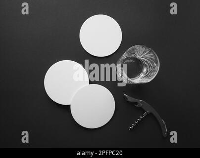 Minimal black and white, blank coaster (drip mat) mockup Stock Photo