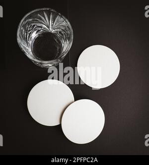 Minimal black and white, blank coaster (drip mat) mockup Stock Photo