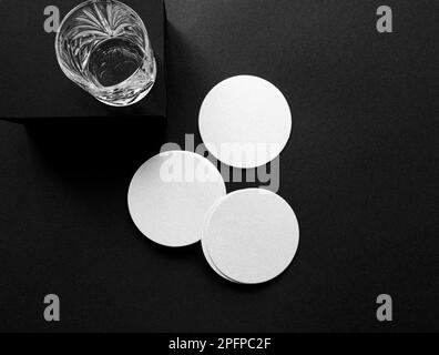 Minimal black and white, blank coaster (drip mat) mockup Stock Photo