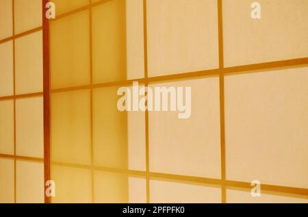 Japanese paper and wooden wall in room Stock Photo