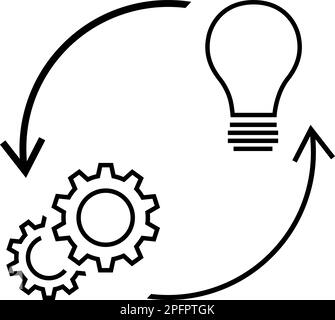 Linear icons of idea and process as a concept of implementation Stock Vector
