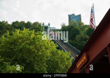 The Duquesne Incline seen from the lower station in Pittsburgh, Pennsylvania. Stock Photo