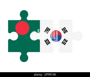 Connected puzzle of flags of Bangladesh and South Korea, vector Stock Vector