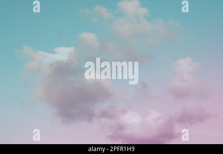 Light Pastel color sky background. Good texture pattern pink teal wall studio for Sweet dream cosmetic products turqouise two tones concept. Vintage s Stock Photo
