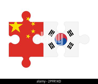 Connected puzzle of flags of China and South Korea, vector Stock Vector