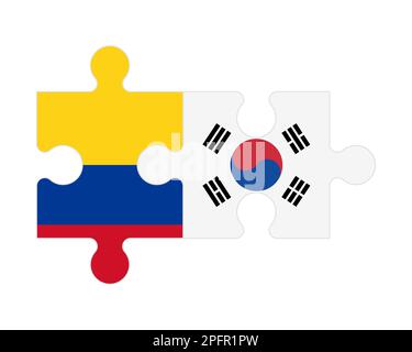 Connected puzzle of flags of Colombia and South Korea, vector Stock Vector