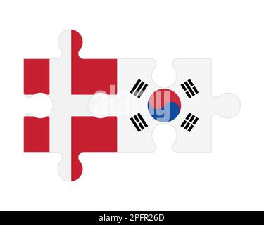 Connected puzzle of flags of Denmark and South Korea, vector Stock Vector