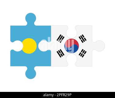 Connected puzzle of flags of Palau and South Korea, vector Stock Vector