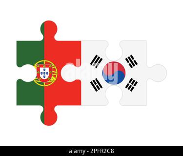 Connected puzzle of flags of Portugal and South Korea, vector Stock Vector