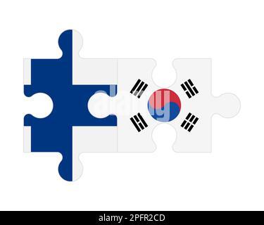 Connected puzzle of flags of Finland and South Korea, vector Stock Vector