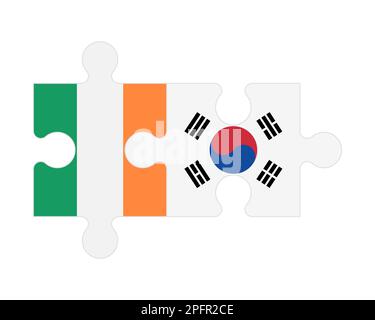 Connected puzzle of flags of Ireland and South Korea, vector Stock Vector