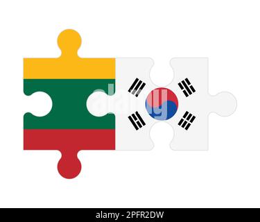 Connected puzzle of flags of Lithuania and South Korea, vector Stock Vector