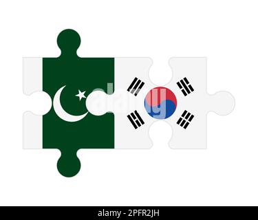 Connected puzzle of flags of Pakistan and South Korea, vector Stock Vector