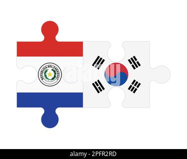 Connected puzzle of flags of Paraguay and South Korea, vector Stock Vector