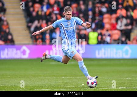 Callum Doyle #3 of Coventry City makes a break with the ball during the Sky Bet Championship match Blackpool vs Coventry City at Bloomfield Road, Blackpool, United Kingdom, 18th March 2023 (Photo by Craig Thomas/News Images) in, on 3/18/2023. (Photo by Craig Thomas/News Images/Sipa USA) Credit: Sipa USA/Alamy Live News Stock Photo