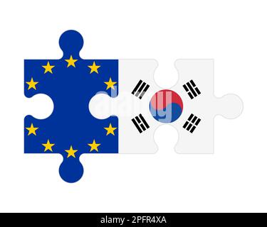 Connected puzzle of flags of EU and South Korea, vector Stock Vector