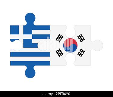 Connected puzzle of flags of Greece and South Korea, vector Stock Vector