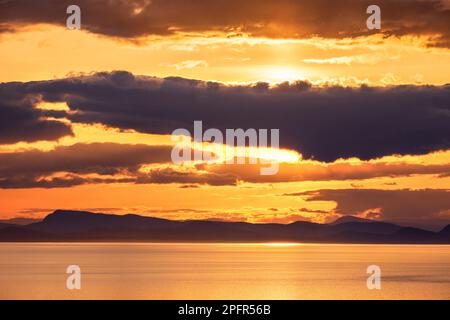 Sunset off Point Whitethorn, Washington State, USA -- view west toward the San Juan Islands in British Columbia, Canada Stock Photo