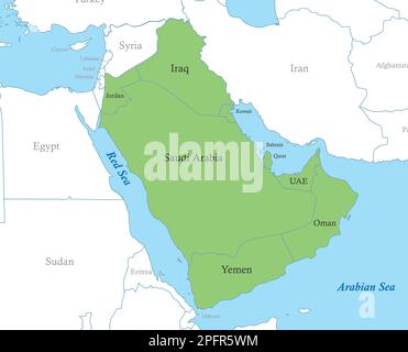 Political map of Middle East and Arabian Peninsula Stock Vector Image ...