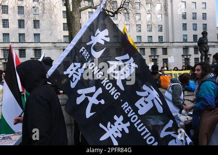 Whitehall, London, UK. 18th March 2023. Protest for Hong Kong on Whitehall. Credit: Matthew Chattle/alamy Live News Stock Photo