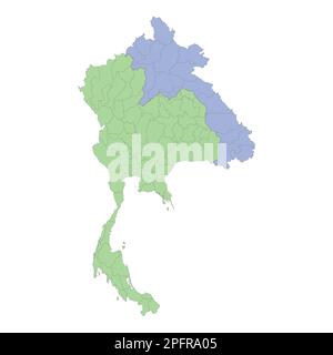 High quality political map of Thailand and Laos with borders of the regions or provinces. Vector illustration Stock Vector